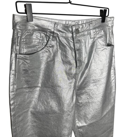 Superdown Regina Metallic Jean Silver Straight Leg Jeans Revolve Size 32 NEW - Picture 5 of 9